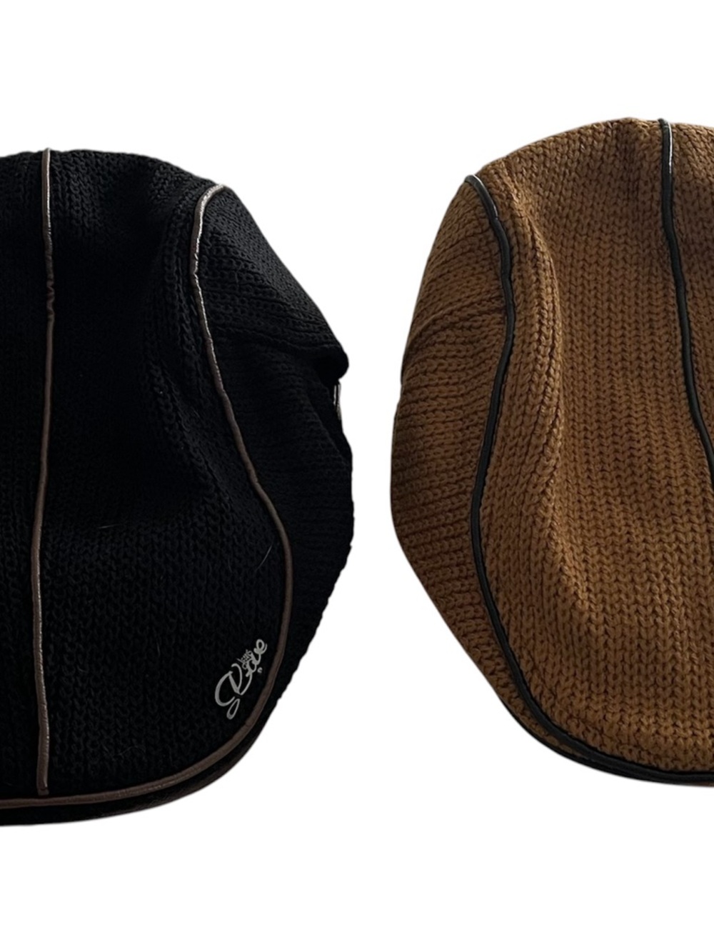 Pair of Knit Bucket Hats with Contrast Piping - Black & Brown